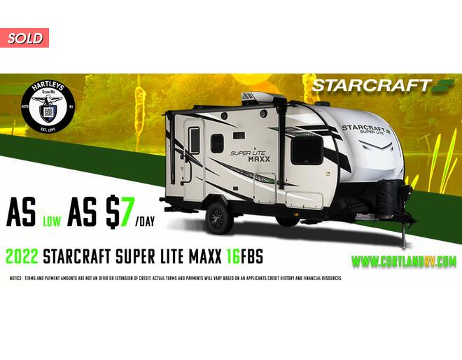 2022 Starcraft Super Lite Maxx 16FBS Travel Trailer at Hartleys Auto and RV Center STOCK# RA5155 Exterior Photo